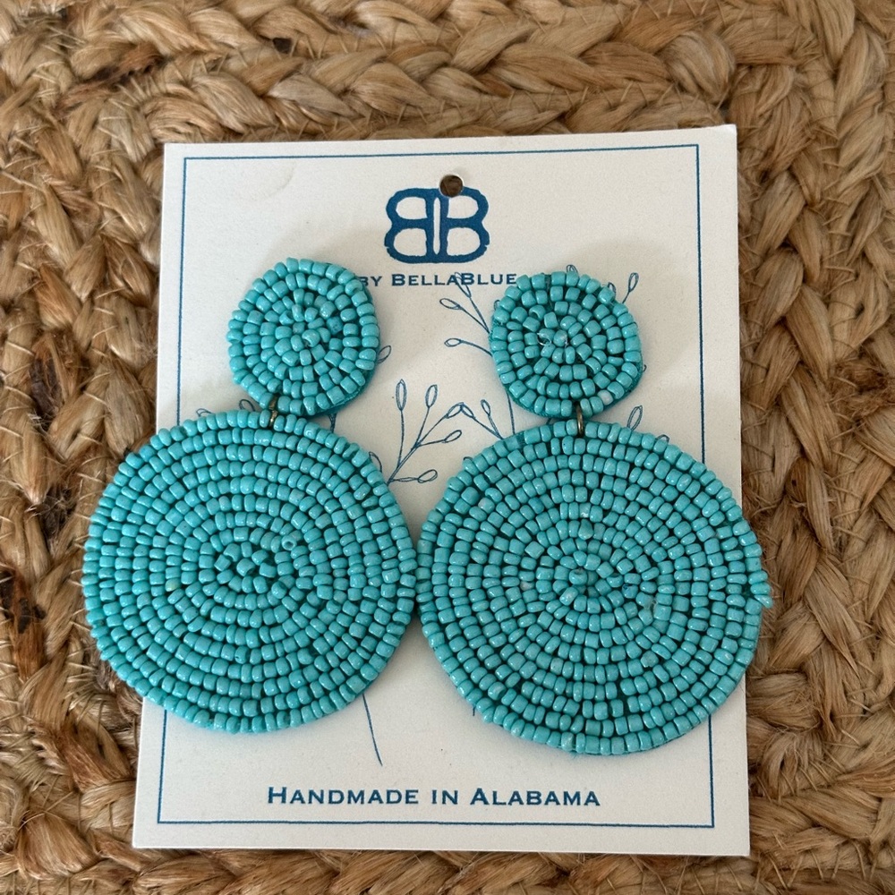 NEW Turquoise Beaded Circular Fashion Earrings.  Cute earrings